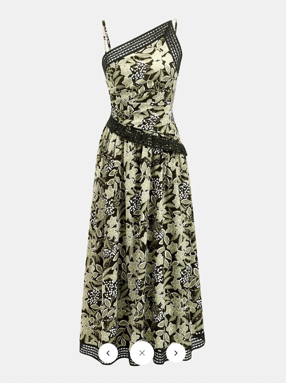 NWT Commense Asymmetric Strap Lace Trim Floral Midi Dress Sz L